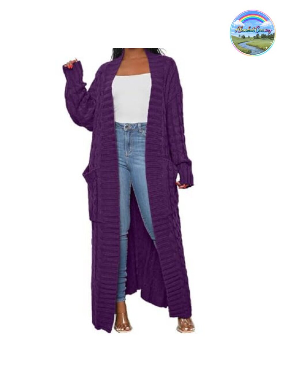 Women's Cable Knit Open Front Maxi Cardigan Extra Long Ankle Length Sweater